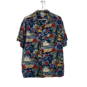 Disney Parks Men's Micky Mouse Beach Tropical Hawaiian Button Down Shirt, M